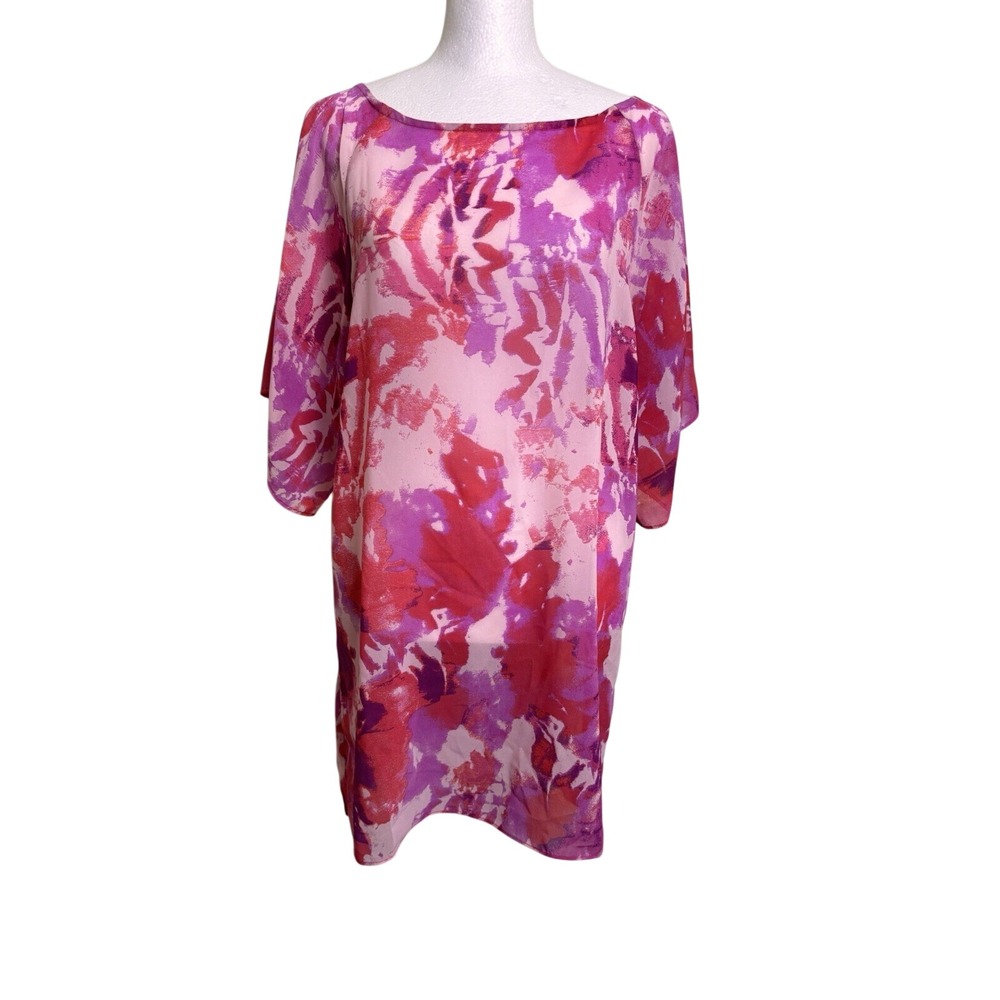 Halogen Womens Pink Purple Abstract Floral Lace Up Back Shift Dress Size‎ M